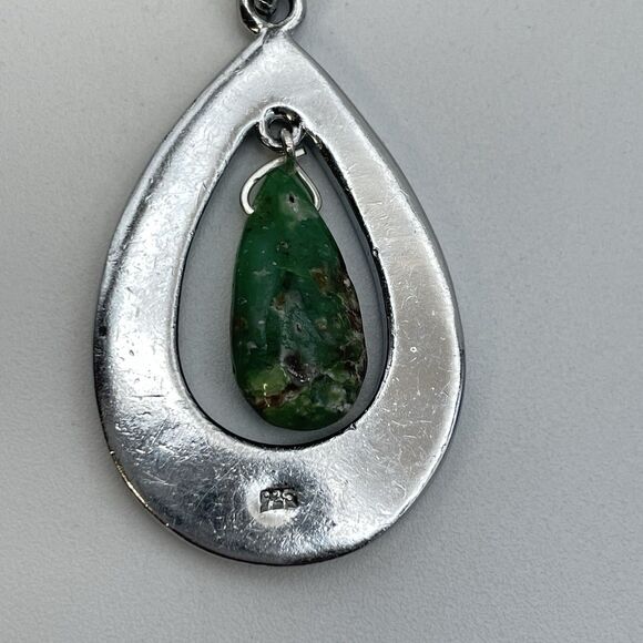 Italy 925 Sterling Silver Abalone Stone Teardrop Pendant Necklace Chain Boho - Picture 6 of 9